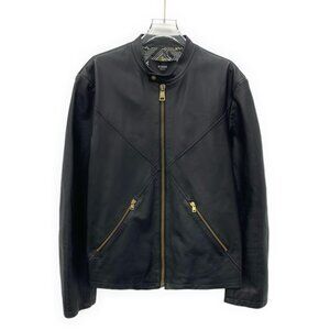 HM0637 Versace Black Zip Long Sleeve Leather Jacket Jacket Size 48 Hardware Wear